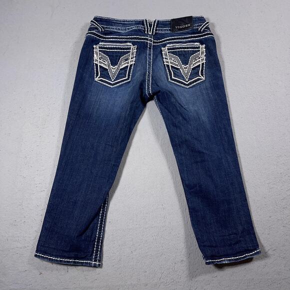 Vigoss Jeans Womens 7/8 The Dublin Capri Distressed Contrast Stitching Denim Pan - Picture 11 of 12